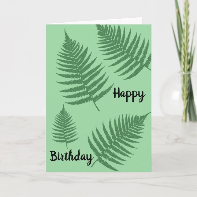 Green Fern Leaves Birthday Card (Front)