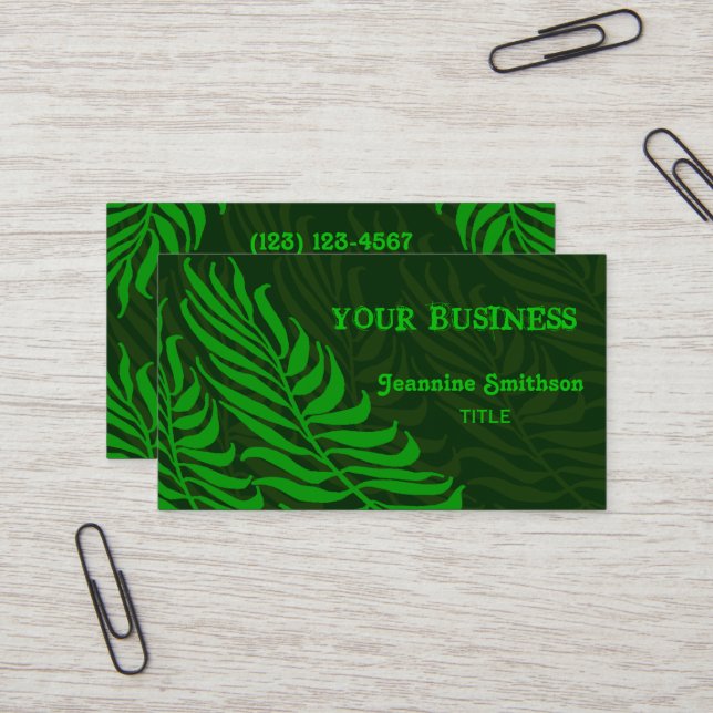 Green Fern Leaves Nature Environmental Business Card (Front/Back In Situ)