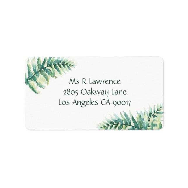 Green Fern Watercolor Address Labels (Front)