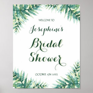 Green Fern Watercolor Bridal Shower Poster