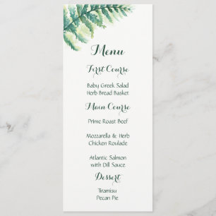 Green Fern Watercolor Menus