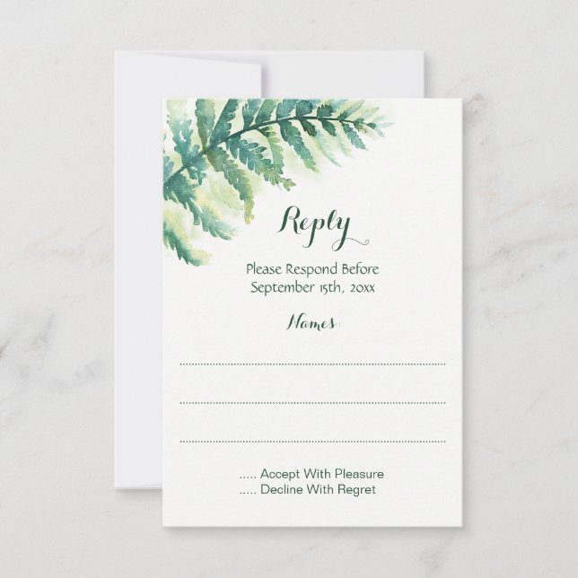 Green Fern Watercolor Reply Cards (Front)