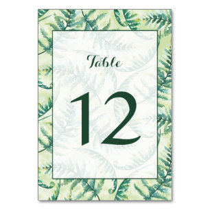 Green Fern Watercolor Table Number Cards