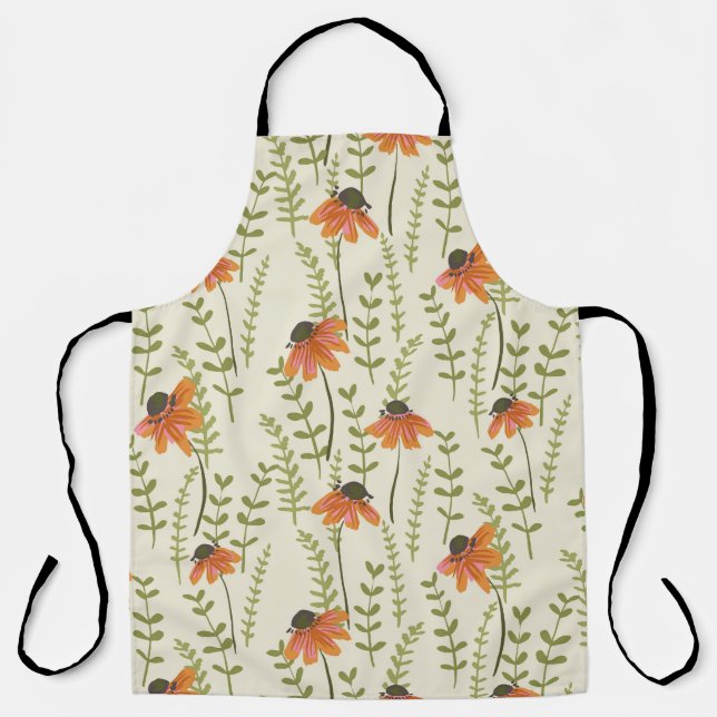 Green ferns, orange flowers, nature. apron (Front)