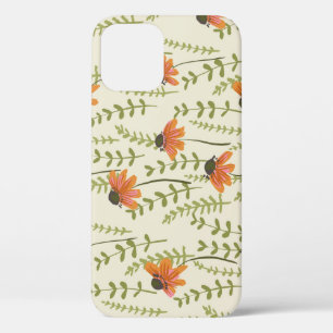 Green ferns, orange flowers, nature. iPhone 12 case