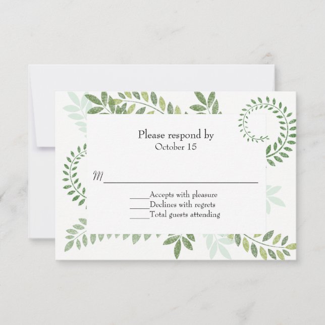 Green Ferns Wedding RSVP Card (Front)
