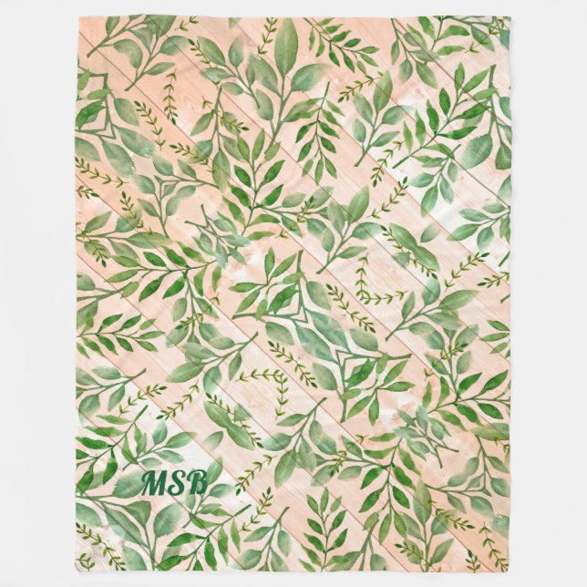 Green Ferns & Wood Fleece Blanket (Front)