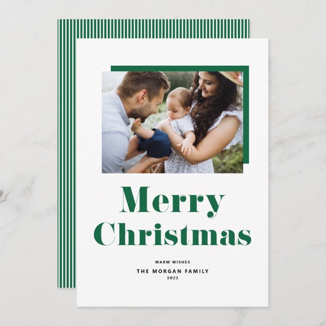 Green Festive Bold Typography Christmas Photo Holiday Card (Front/Back)