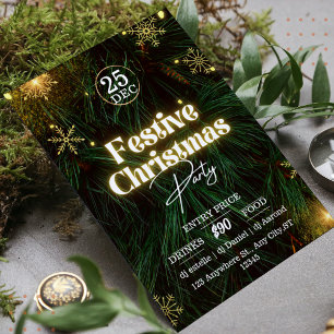 Green Festive Christmas Party Poster Enclosure Card