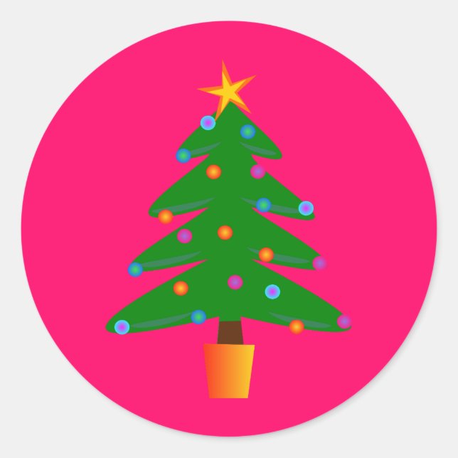 Green Festive Christmas Tree Classic Round Sticker (Front)