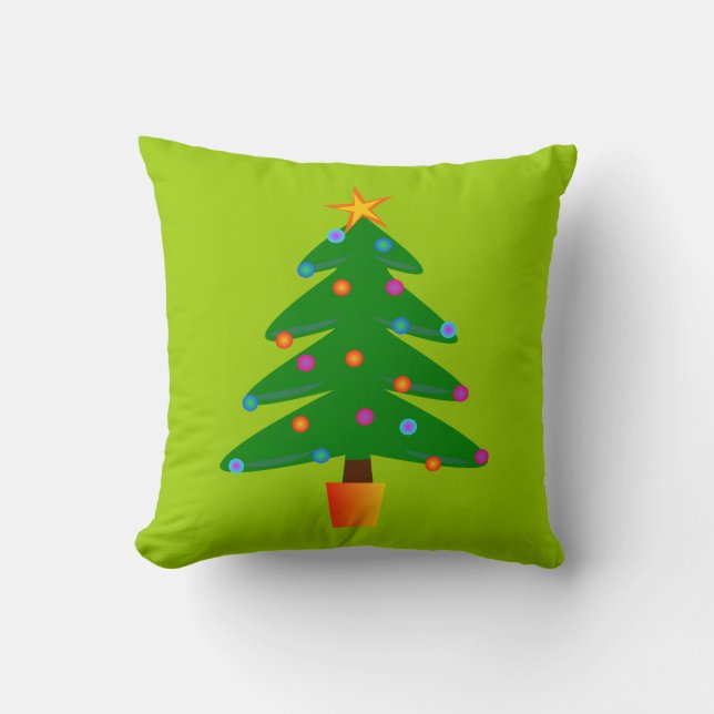 Green Festive Christmas Tree Cushion (Front)