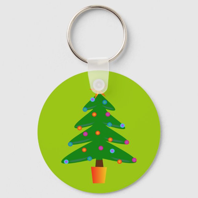 Green Festive Christmas Tree Key Ring (Front)