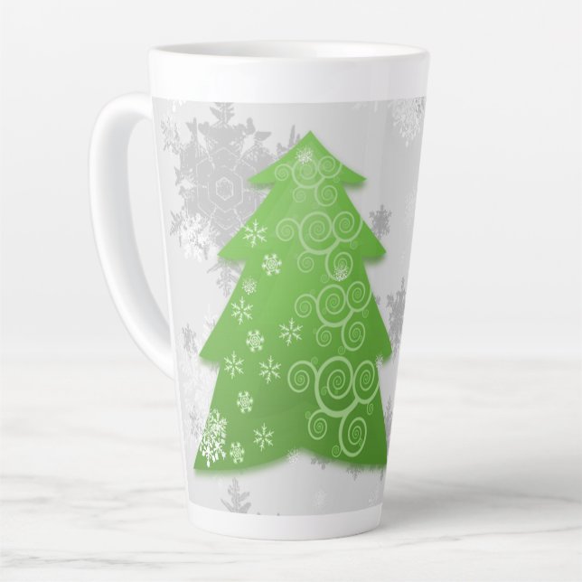 Green Festive Christmas Tree Latte Mug (Left Angle)