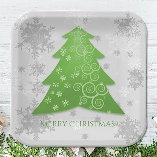 Green Festive Christmas Tree Paper Plate (Green Festive Christmas Tree Paper Plates)