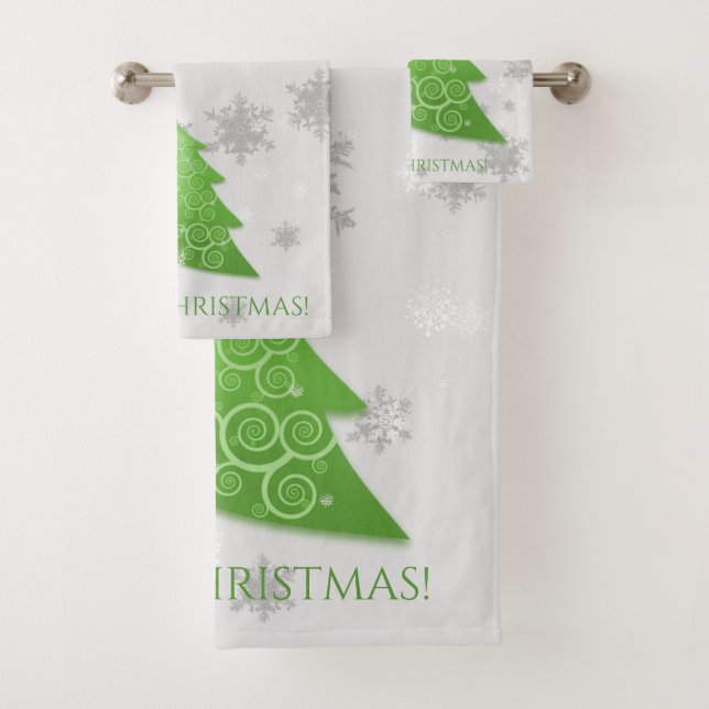 Green Festive Christmas Tree Towel Set (Insitu)