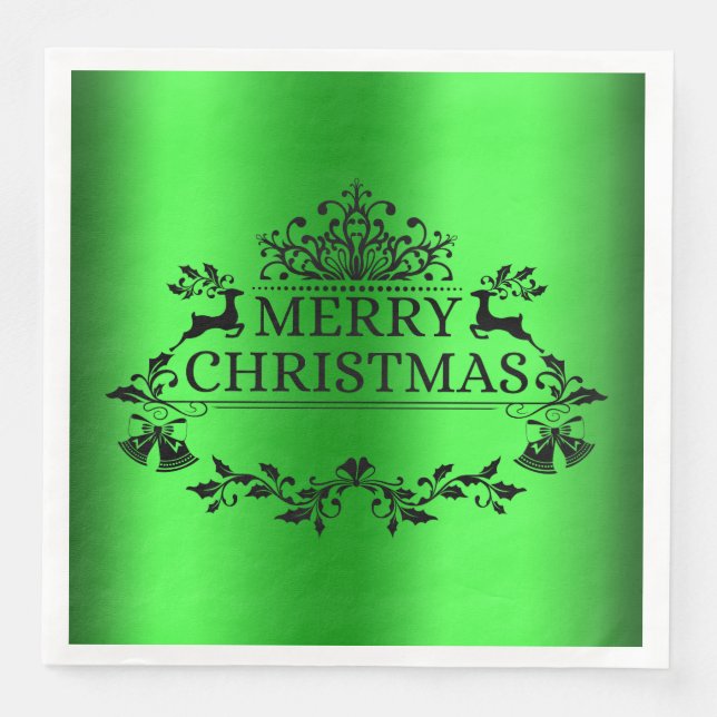 Green Festive Merry Christmas Paper Napkin (Front)
