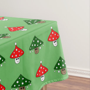 Green Festive Mushrooms Tablecloth