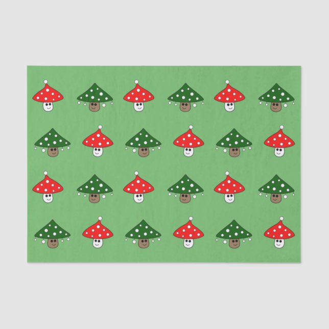 Green Festive Mushrooms Tissue Paper (Front)