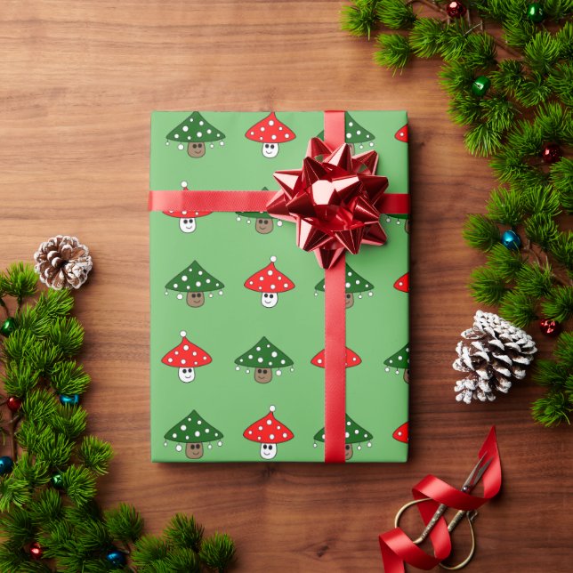 Green Festive Mushrooms Wrapping Paper (Holiday Gift)