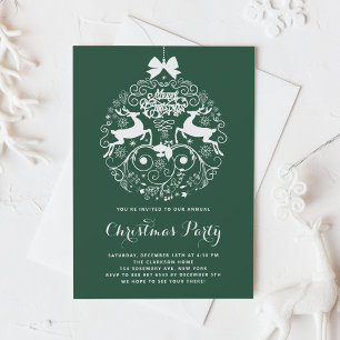 Green Festive Ornate Ornament Christmas Party Invitation