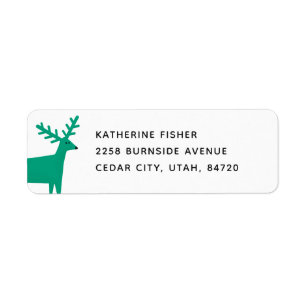 Green Festive Reindeer   Scandinavian Christmas Return Address Label
