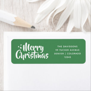 Green Festive Script Font Simple Merry Christmas Return Address Label