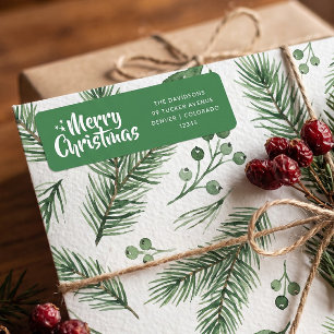 Green Festive Script Font Simple Merry Christmas Return Address Label