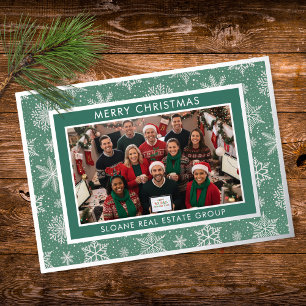 Green Festive Snowflakes Merry Christmas Photo Foil Holiday Card