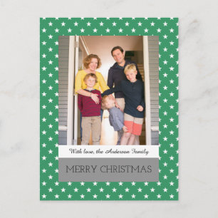 Green Festive Stars Holiday Photo Postcard