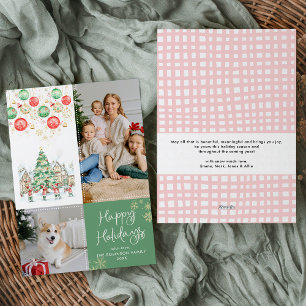 Green Festive Winter Scene Happy Holidays 2 Photo Holiday Card