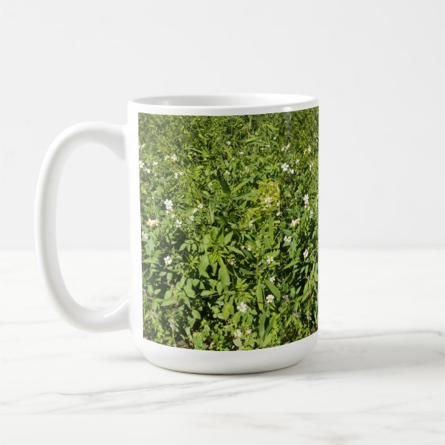Green field of flowers coffee mug (Left)