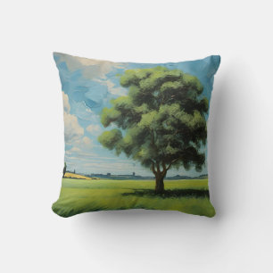 Green Field Tree and Blue Sky Cushion