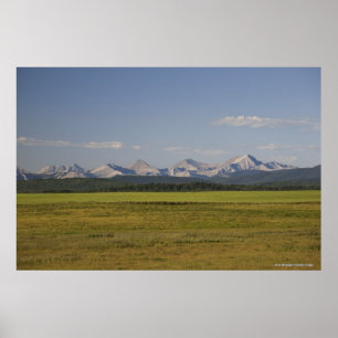 Green Fields And Rolling Hills With Mountains Poster