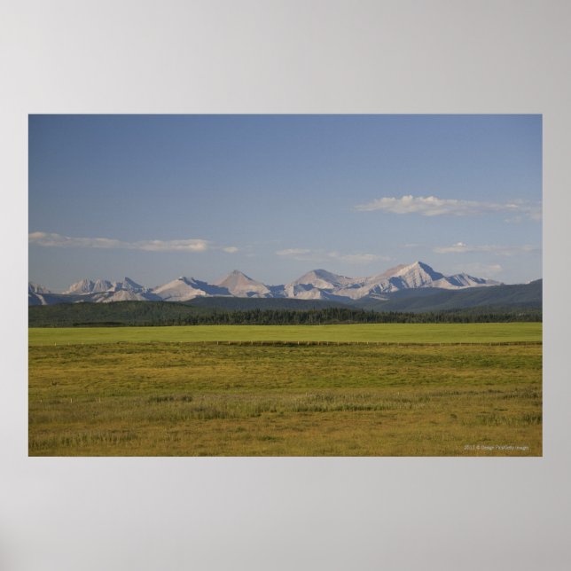 Green Fields And Rolling Hills With Mountains Poster (Front)