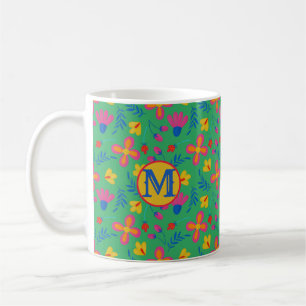 Green Fiesta Floral Customised Initial Coffee Mug