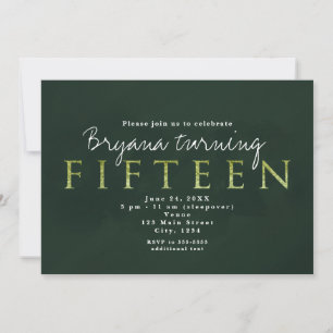 Green Fifteen 15TH 15 Birthday Party Invitation