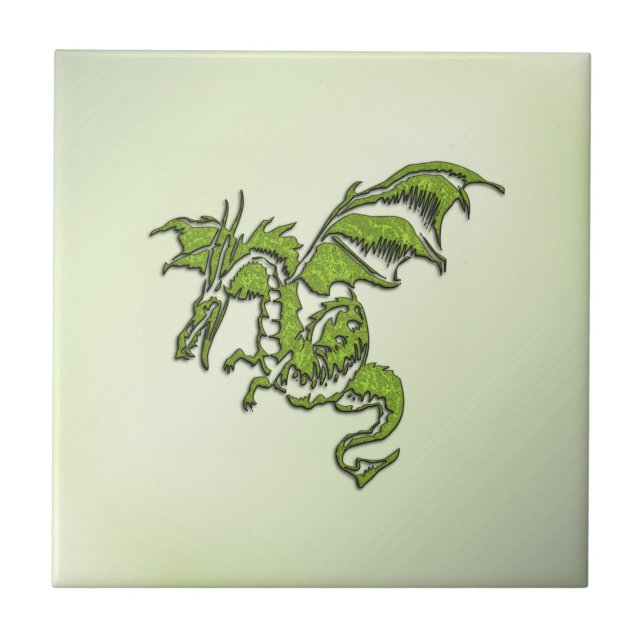 Green Fighting Dragon Ceramic Tile (Front)