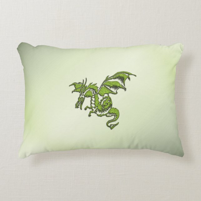 Green Fighting Dragon Decorative Cushion (Front)