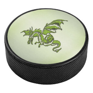 Green Fighting Dragon Hockey Puck
