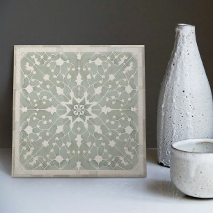 Green Filigree Backsplash Bath Fireplace Repro Ceramic Tile