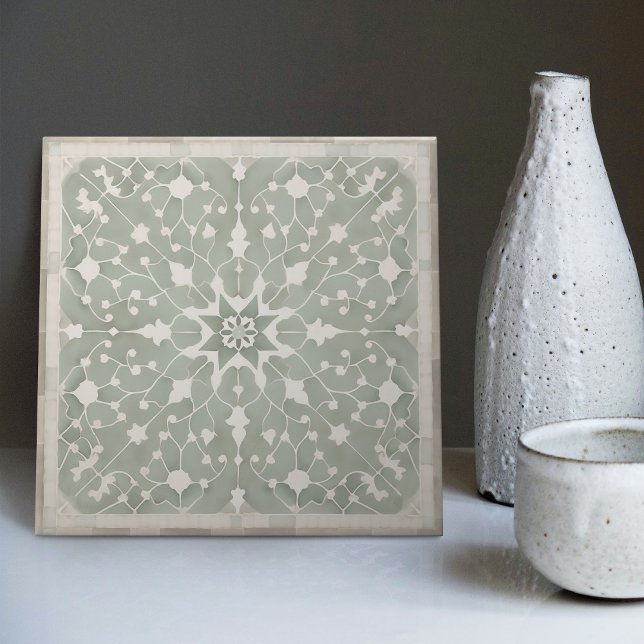 Green Filigree Backsplash Bath Fireplace Repro Ceramic Tile (Creator Uploaded)