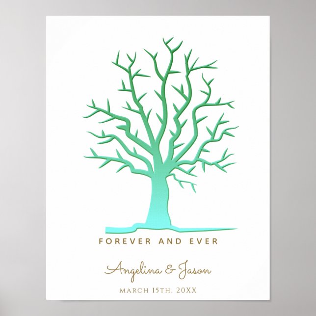 Green Fingerprint Tree Wedding Guest Book (Front)