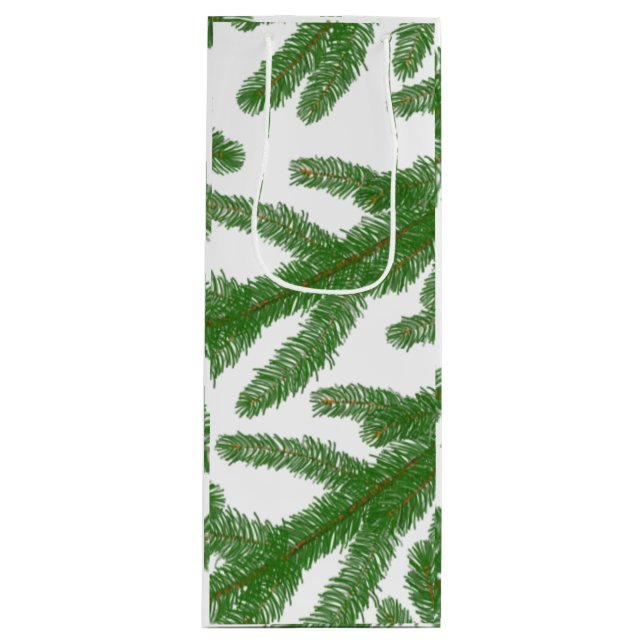 Green Fir Tree Branches Festive Wine Gift Bag (Front)