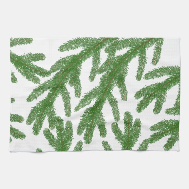 Green fir tree branches tea towel (Horizontal)