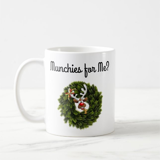 Green Fir Tree Munchies for Reindeer Coffee Mug (Left)