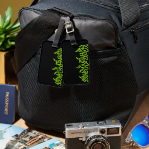 Green Fire Flames Blaze Outlines Luggage Tag