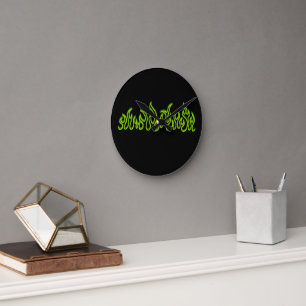 Green Fire Flames Blaze Outlines Round Clock