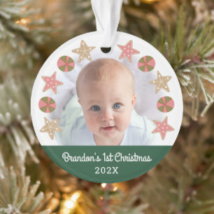 Green First Christmas Baby Photo Gingerbread Boy Ornament