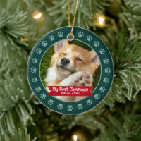 Green First Christmas Pet Puppy Photo Paws Custom
