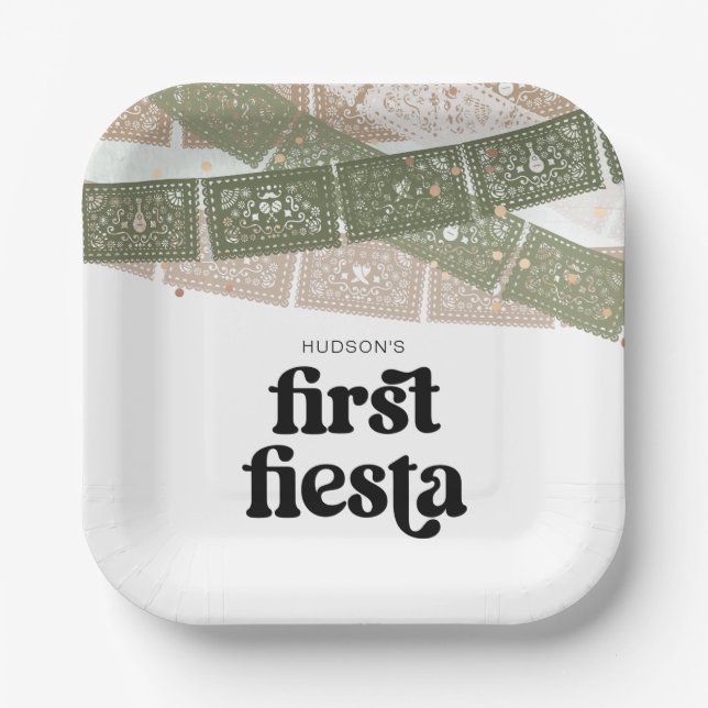 Green First Fiesta Birthday Party Plates (Front)
